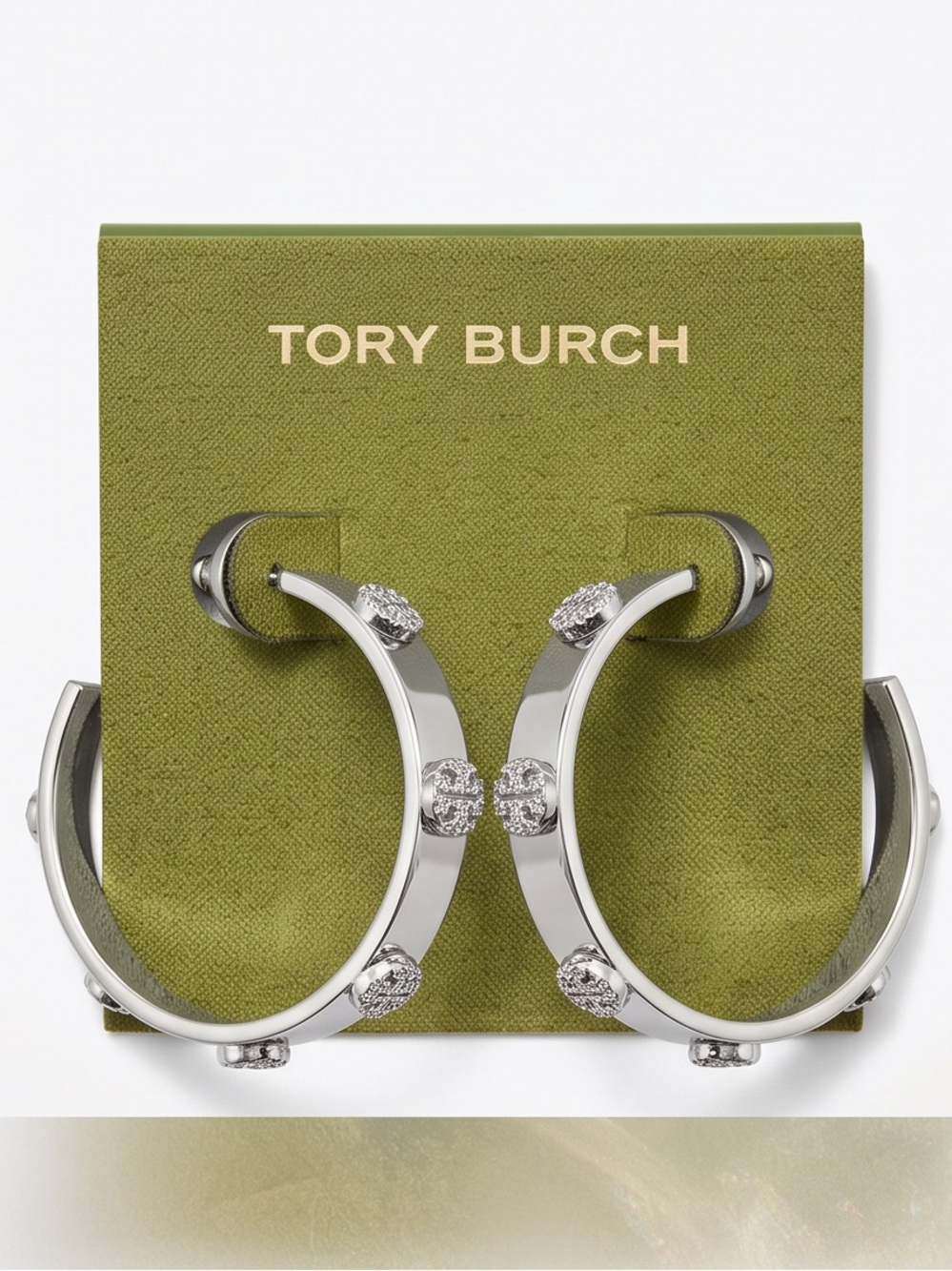 Tory Burch Silver Crystal-Accent Hoop Earrings